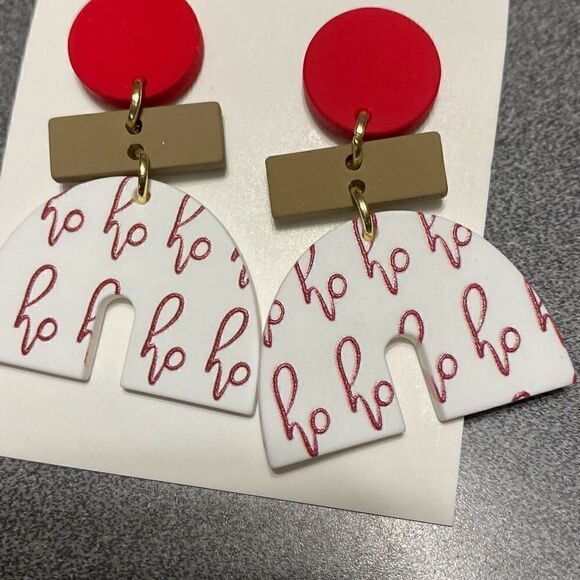 NWT Christmas earrings ho ho ho red and white - Picture 2 of 4
